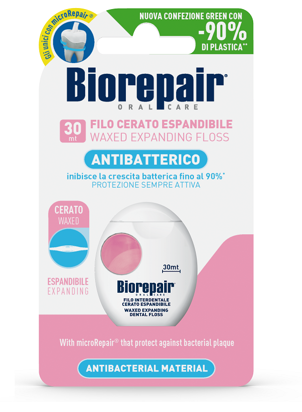 BIOREPAIR ORAL CARE ANTIBATTERICO FILO CERATO ESPANDIBILE GENGIVE DELICATE 25+5 METRI - Farmamood