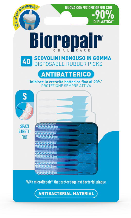 BIOREPAIR ORAL CARE ANTIBATTERICO SCOVOLINI MONOUSO IN GOMMA SPAZI STRETTI 40 PEZZI - Farmamood