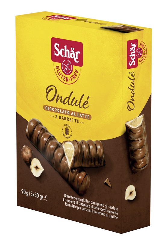 SCHAR ONDULE' BARRETTE CON RIPIENO DI NOCCIOLE RICOPERTE DI CIOCCOLATO AL LATTE 3 PORZIONI DA 30 G - Farmamood