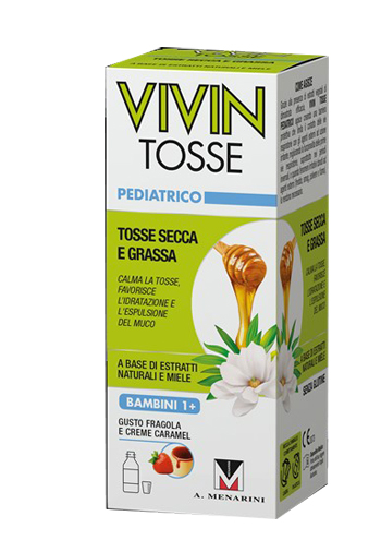 VIVIN TOSSE PEDIATRICO SCIROPPO PER TOSSE SECCA E GRASSA GUSTO FRAGOLA E CREME CARAMEL 150 ML - Farmamood