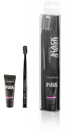 CURAPROX BLACK IS WHITE DENTIFRICI SBIANCANTI 1 DENTIFRICIO DA 10ML + 1 SPAZZOLINO - Farmamood