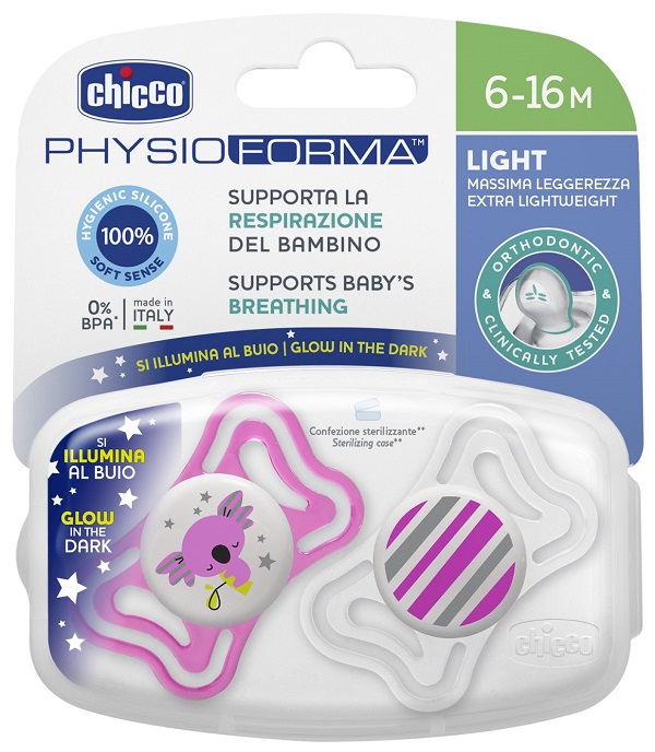 CHICCO SUCCHIETTO LIGHT LUMINOSO SILICONE 6-16 MESI 2 PEZZI - Farmamood