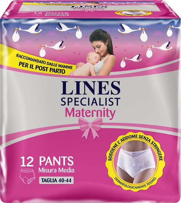 LINES SPECIALIST MATERNITY MUTANDINA ASSORBENTE PER PERDITE POST PARTO MISURA MEDIUM 12 PEZZI - Farmamood