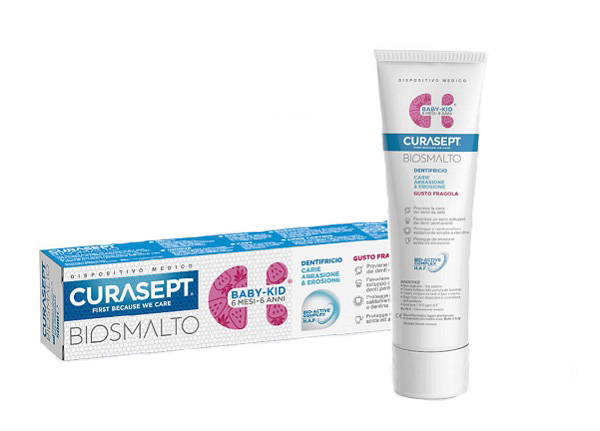 CURASEPT BIOSMALTO DENTIFRICIO BABY KID FRAGOLA CARIE ABRASIONE & EROSIONE 50 ML - Farmamood