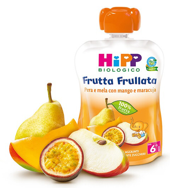HIPP BIO FRUTTA FRULLATA PERA/MELA CON MANGO E MARACUJA 90 G - Farmamood