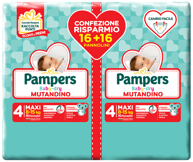 PAMPERS BABY DRY PANNOLINO A MUTANDINA DUO DOWNCOUNT MAXI 32 PEZZI - Farmamood