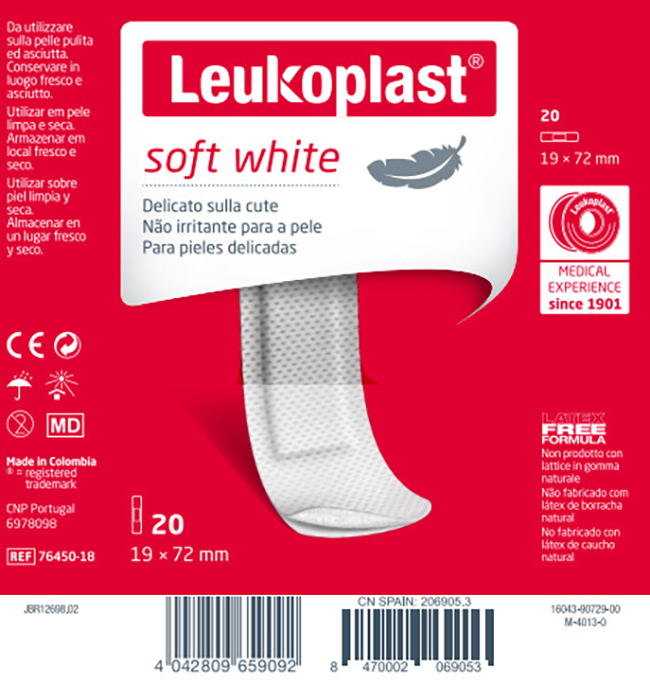 LEUKOPLAST SOFT WHITE 72 X 19 CM 20 PEZZI - Farmamood