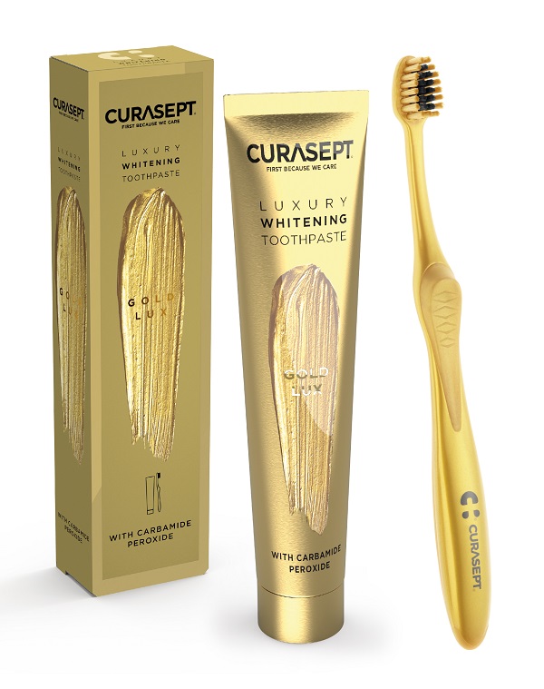 CURASEPT GOLD LUXURY WHITENING DENTIFRICIO 75 ML + SPAZZOLINO - Farmamood