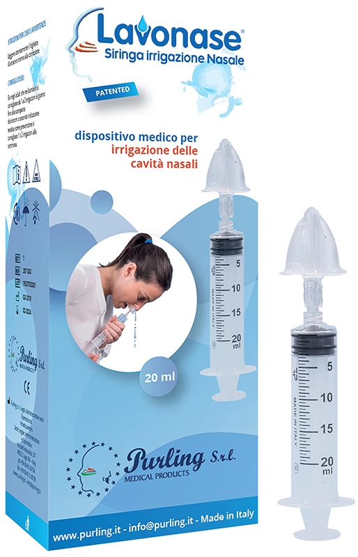 LAVONASE IRRIGAZIONE NASALE NON STERILE SIRINGA 20 ML + LUER-LOCK CON CAPPUCCIO + UGELLO NASALE CON RACCORDO LUER-LOCK + PERFORATORE CON VALVOLA NON RITORNO CON TAPPO - Farmamood