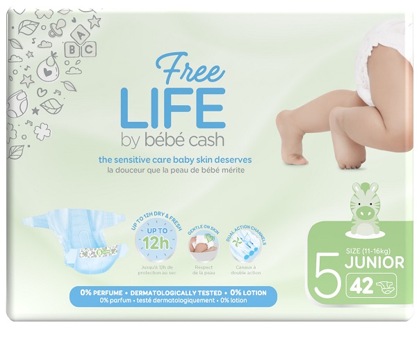 FREELIFE BY BEBECASH PANNOLINI JUNIOR TAGLIA 5 11-25 KG GIROVITA 41-62 CM 42 PEZZI - Farmamood