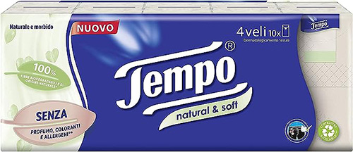 TEMPO FAZZOLETTI NATURAL&SOFT 10 PEZZI DA 9 FAZZOLETTI - Farmamood