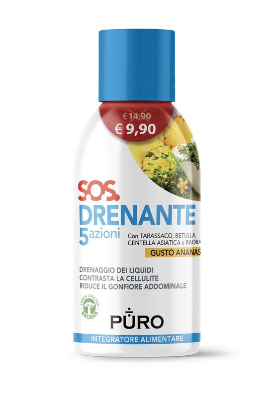 PURO DRENANTE 5 AZIONI CON BAOBAB GUSTO ANANAS 500 ML - Farmamood