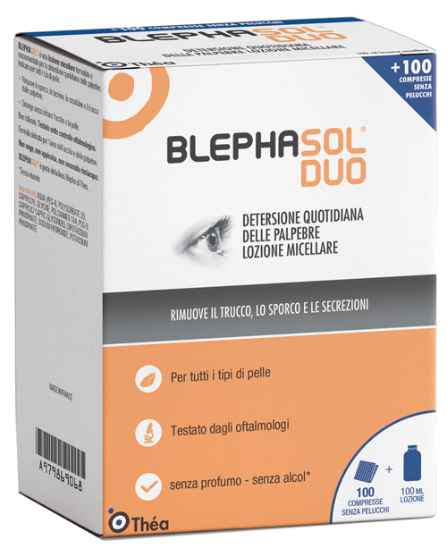 BLEPHASOL DUO SOLUZIONE MICELLARE IGIENE PALPEBRALE 100 ML + 100 GARZE - Farmamood