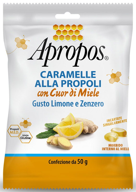 APROPOS CARAMELLE DURE LIMONE/ZENZERO CUOR DI MIELE 50 G - Farmamood