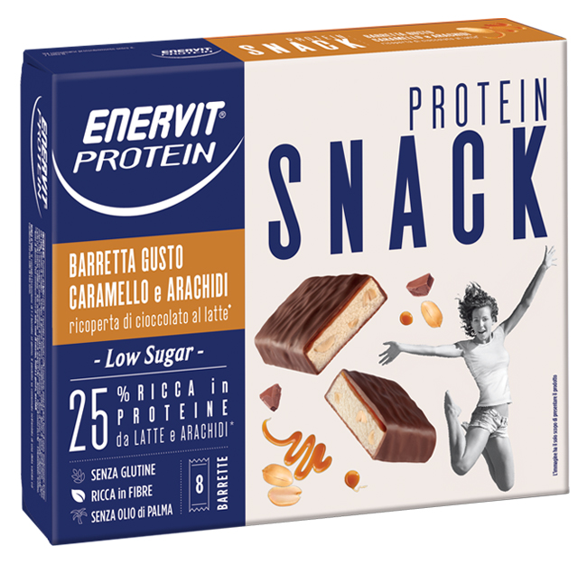 ENERVIT PROTEIN SNACK CARAMELLO ARACHIDI LOW SUGAR 8 BARRETTE 31 G - Farmamood