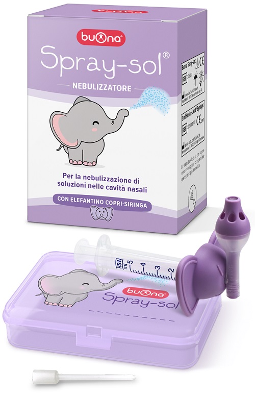 BUONA SPRAY-SOL KIT 5 PEZZI 1 SPRAY SOL + 1 SIRINGA LUER LOCK DA 5 ML + 1 AGO CANNULA + ELEFANTINO COPRI-SIRINGA - Farmamood