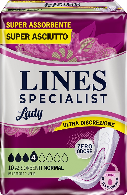 ASSORBENTI PER INCONTINENZA LINES SPECIALIST LADY 4 NORMAL 10 PEZZI - Farmamood