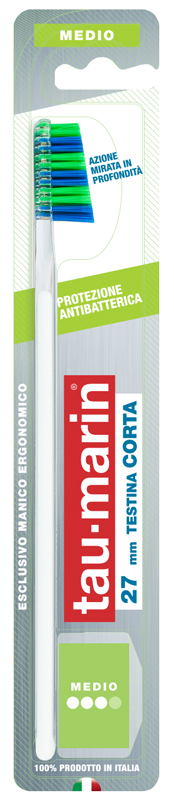 TAUMARIN PROFESSIONAL SPAZZOLINO 27 MEDIO TESTINA CORTA PROTEZIONE ANTIBATTERICA - Farmamood