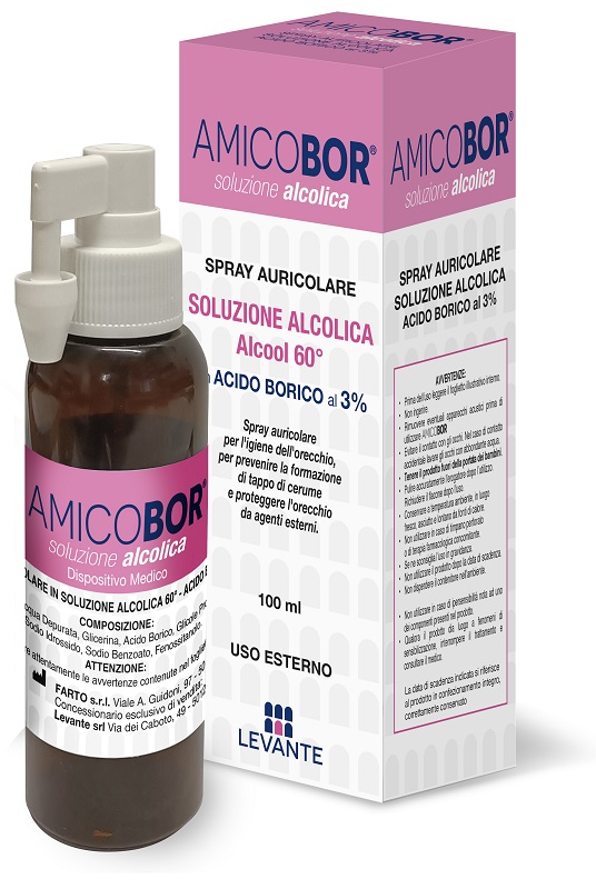 SOLUZIONE ALCOLICA PER IRRIGAZIONE DELL'ORECCHIO AMICOBOR 100 ML - Farmamood