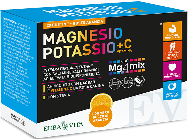 MAGNESIO POTASSIO +C VITAMINA GUSTO ARANCIA 20 BUSTINE DA 3,8 G - Farmamood