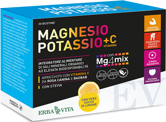 MAGNESIO POTASSIO +C VITAMINA GUSTO LIMONE 20 BUSTINE DA 3,8 G - Farmamood