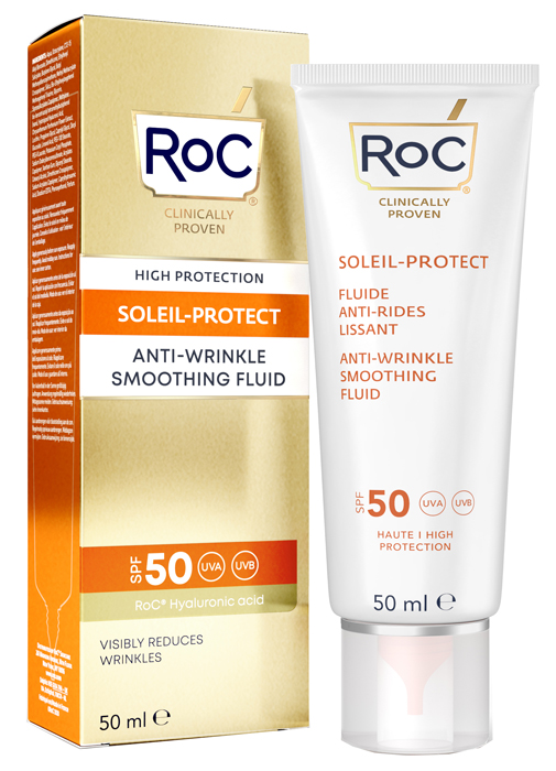 ROC FLUIDO SOLARE VISO SPF 50+ ANTI-RUGHE LEVIGANTE  50 ML - Farmamood
