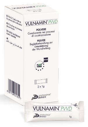 VULNAMIN PWD MEDICAZIONE INTERATTIVA IN POLVERE DI SODIO JALURONATO E AMINOACIDI 2 STICK PACK - Farmamood