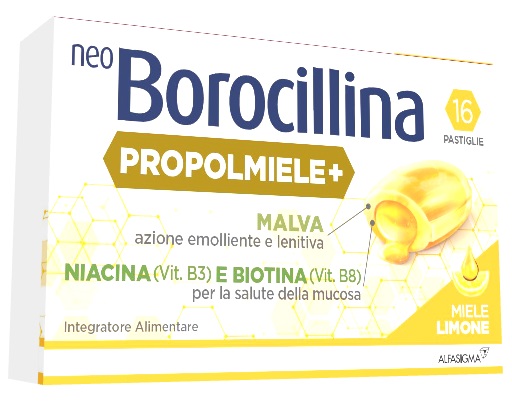NEOBOROCILLINA PROPOLMIELE+ MIELE/LIMONE 16 PASTIGLIE DA 3,4 G - Farmamood
