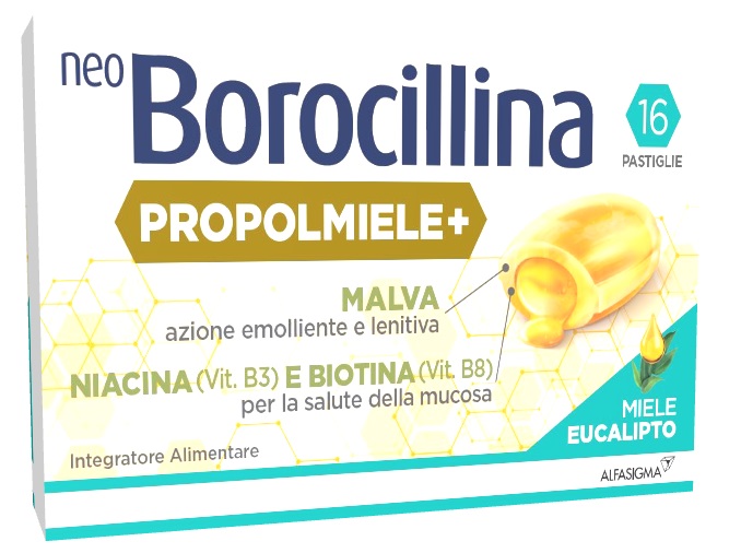 NEOBOROCILLINA PROPOLMIELE+ MIELE/EUCALIPTO 16 PASTIGLIE DA 3,4 G - Farmamood