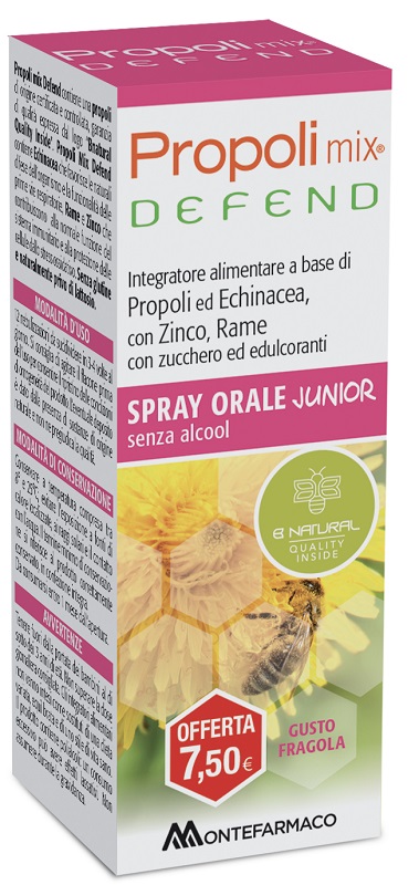 PROPOLI MIX DEFEND SPRAY ORALE JUNIOR ANALCOLICO 30 ML GUSTO FRAGOLA - Farmamood