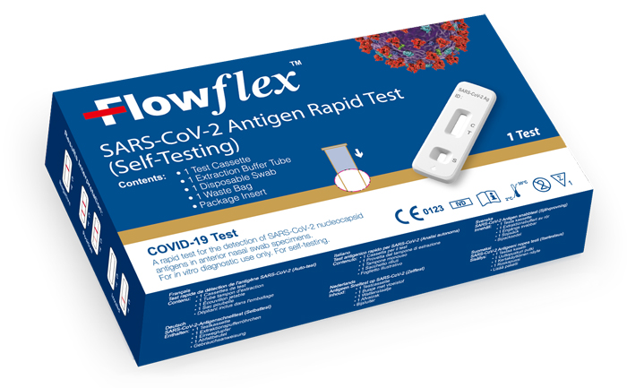 TEST ANTIGENICO RAPIDO COVID-19 FLOWFLEX AUTODIAGNOSTICO DETERMINAZIONE QUALITATIVA ANTIGENI SARS-COV-2 IN TAMPONI NASALI MEDIANTE IMMUNOCROMATOGRAFIA PROVETTA TAPPO BLU - Farmamood