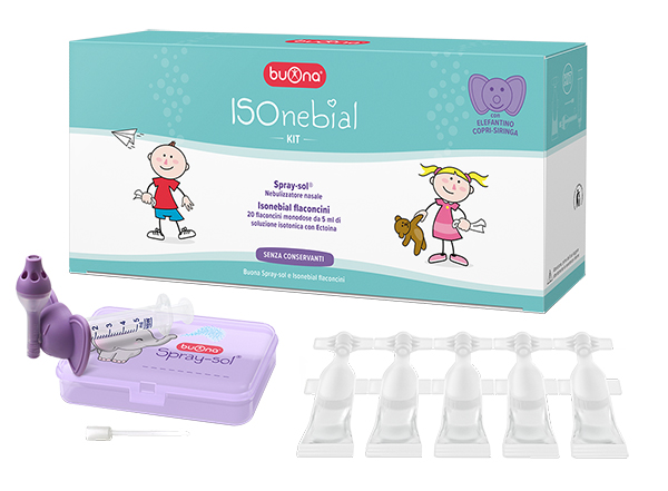 ISONEBIAL KIT PULIZIA CAVITA' NASALI 20 FLACONCINI MONODOSE 5 ML + SIRINGA LUER LOCK SOFT-JECK + AGO CANNULA + NEBULIZZATORE SPRAYSOL - Farmamood