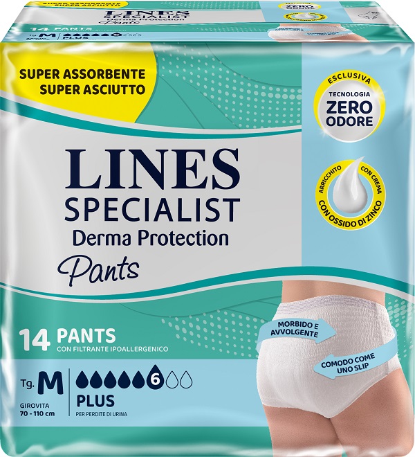 PANNOLONE PER INCONTINENZA LINES SPECIALIST DERMA PANTS PLUS M 14 PEZZI - Farmamood