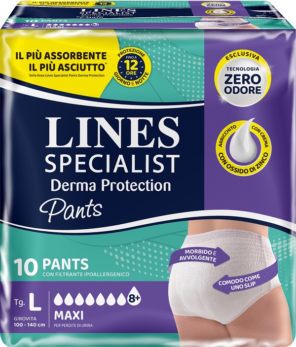 PANNOLONE PER INCONTINENZA LINES SPECIALIST DERMA PANTS MAXI L 10 PEZZI - Farmamood