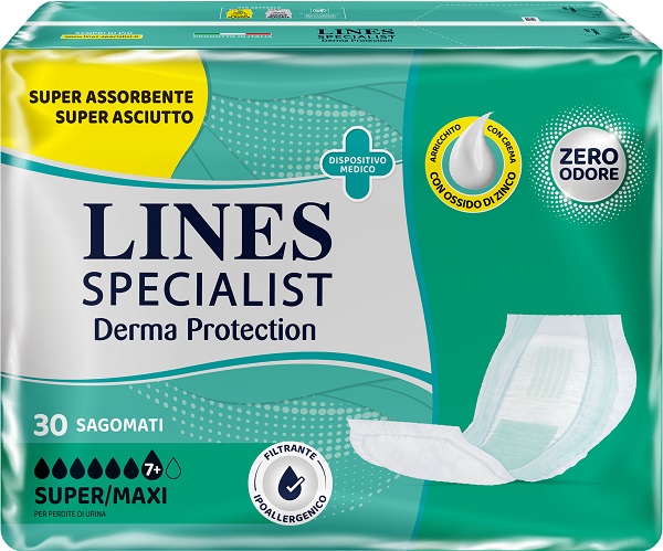 PANNOLONE PER INCONTINENZA LINES SPECIALIST DERMA SAGOMATO SUPER+ 30 PEZZI - Farmamood