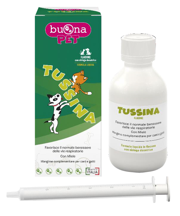 TUSSINA FLACONE MANGIME COMPLEMENTARE CANI GATTI CON SIRINGA DOSATRICE FORMA LIQUIDA 100 G BUONAPET - Farmamood
