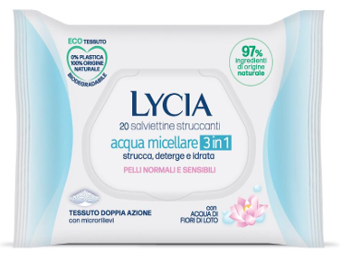 LYCIA SALVIETTINE STRUCCANTI ACQUA MICELLARE 3 IN 1 20 PEZZI - Farmamood
