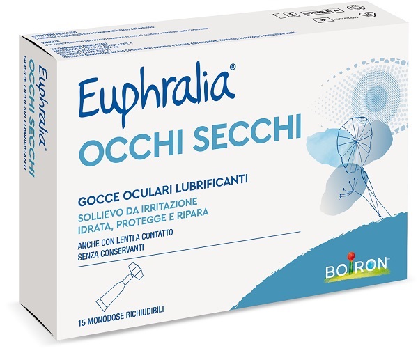GOCCE OCULARI LUBRIFICANTI EUPHRALIA OCCHI SECCHI 15 MONODOSE RICHIUDIBILI X 0,5 ML - Farmamood