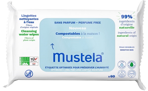 MUSTELA SALVIETTE ACQUA COMPOSTABILI SENZA PROFUMO 60 PEZZI - Farmamood