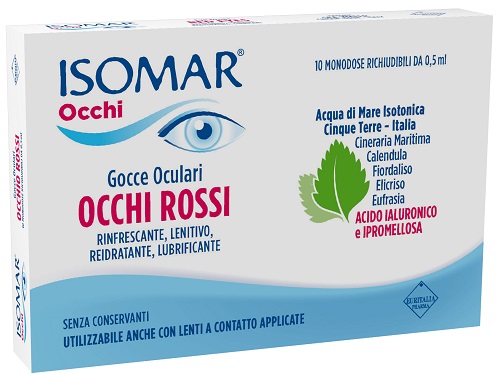 ISOMAR OCCHI ROSSI GOCCE OCULARI ACIDO IALURONICO 0,20% 10 FLACONCINI - Farmamood